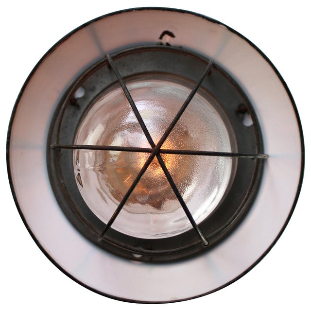 1950s Vintage Industrial Black Enamel and Frosted Glass Wall Light For Sale - Image 5 of 7