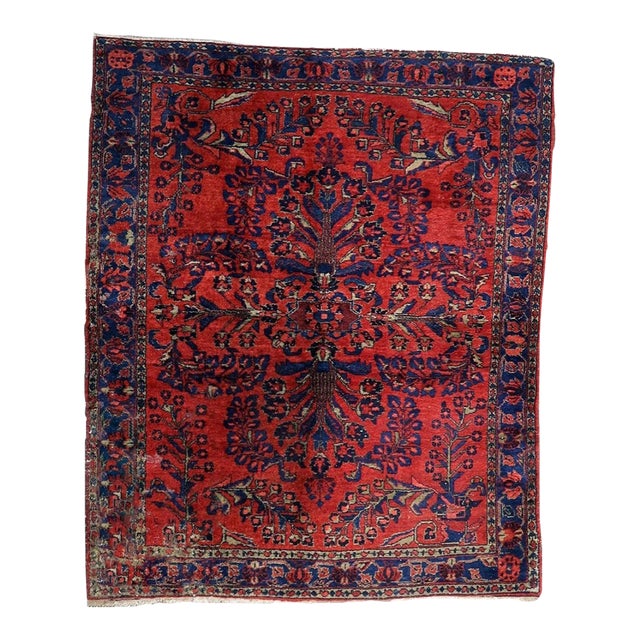 Antique Persian Lilihan Handmade Rug 5.8' X 6.7' 1920s For Sale