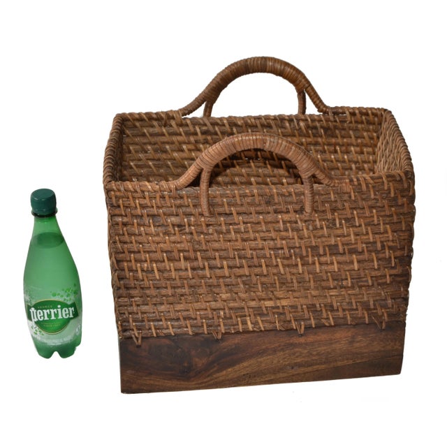 1970s Handmade Wood Reed Split Oak Firewood Basket Holder Woven Handles For Sale In Miami - Image 6 of 12