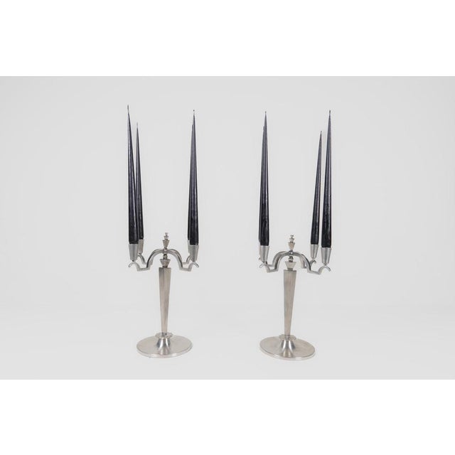 1940s Art Deco Sculptural Candleholders in Pewter, Sweden, 1940s, Set of 2 For Sale - Image 5 of 16