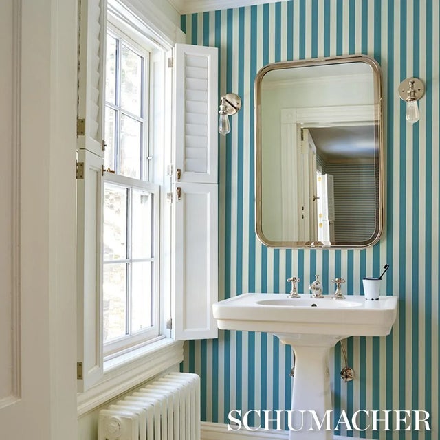 Schumacher SAMPLE - Schumacher Emma Stripe Wallpaper In Azure For Sale - Image 4 of 4