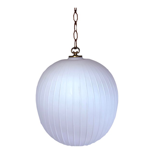 Vintage Mid-Century Modern Bologna Pendant Lamp Aloys F Gangkofner Sphere Opaline Glass 1954 For Sale