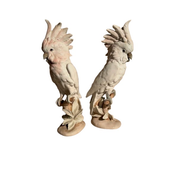 Very Large Royal Dux Porcelain Pair of Cockatoos For Sale
