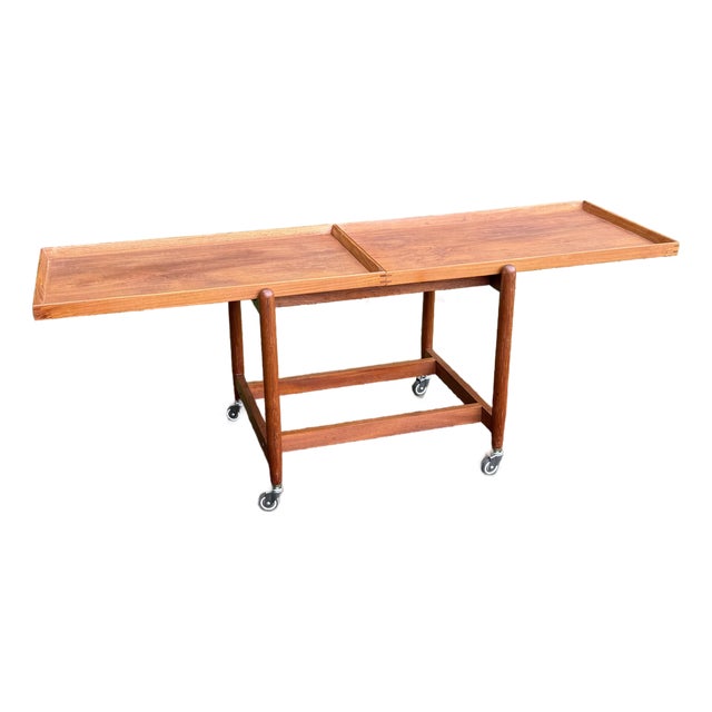 1960s Poul Hundevad for Domus Mid Century Danish Teak Expanding Serving Bar Cart, Attributed For Sale