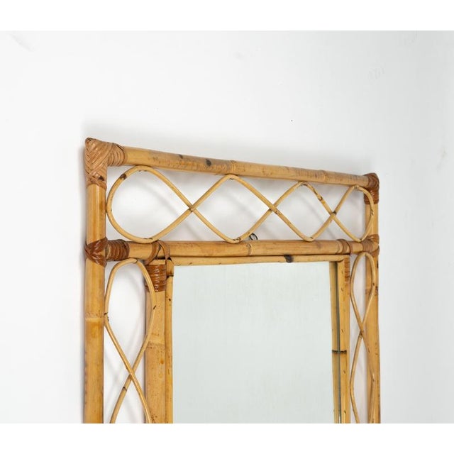 Mid-Century French Riviera Curved Bamboo and Rattan Wall Mirror, Italy, 1970s For Sale - Image 9 of 11