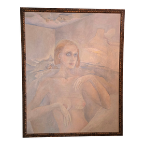 Vintage Signed Painting Woman With Sun Lamp
