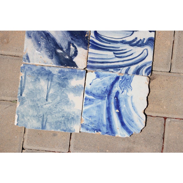 Ceramic Antique Set of 8 Baroque Portuguese Tiles, 18th Century Blue & White Scenic and Figural Details For Sale - Image 7 of 8