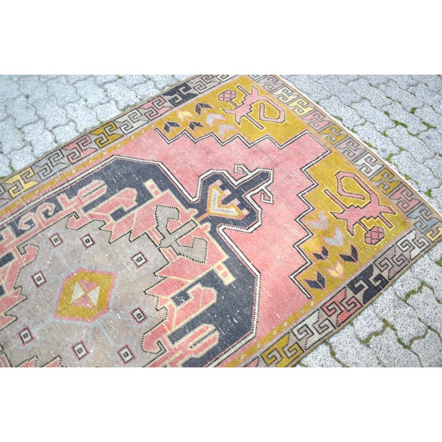Boho Chic 1960s Pink and Yellow Color Modern Design Rug For Sale - Image 3 of 11