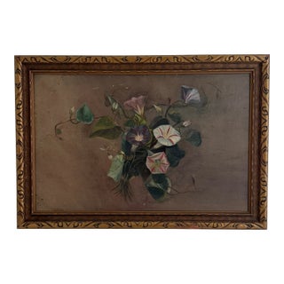 Victorian Morning Glory Still Life Oil Painting Signed C.W.S. (1895) For Sale