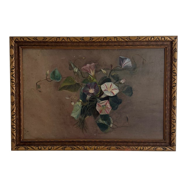 Victorian Morning Glory Still Life Oil Painting Signed C.W.S. (1895) For Sale