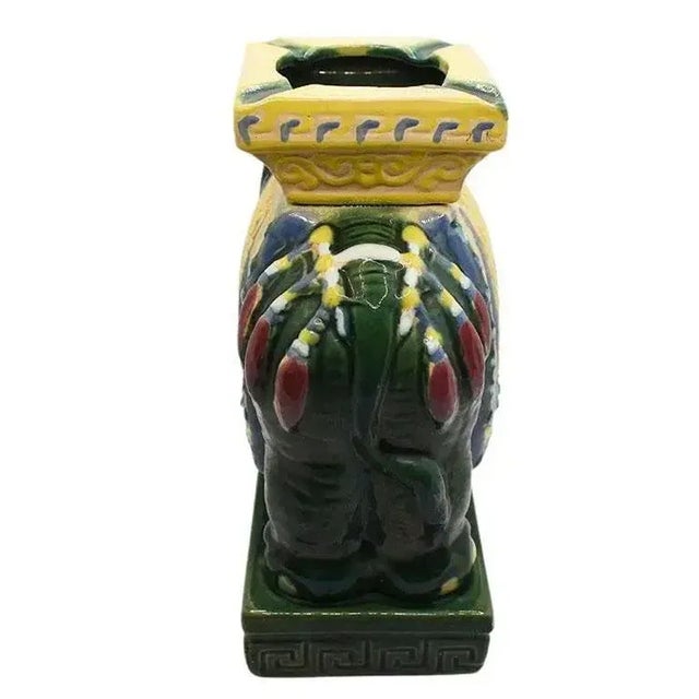 Mid Century Modern Chinoiserie Ceramic Emerald Green Elephant Ashtray For Sale - Image 11 of 12