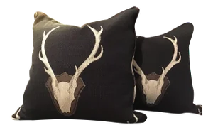 “Uncle Buck” Charcoal Gray Antler Pillows with Inserts - a Pair