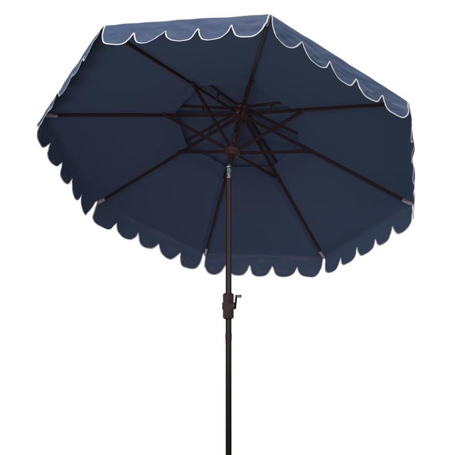 2020s Venice 9Ft Round Double Top Crank Umbrella, Navy With White Trim For Sale - Image 5 of 6