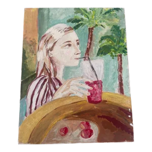 Contemporary Expressionist Painting of a Young Girl with Lemonade