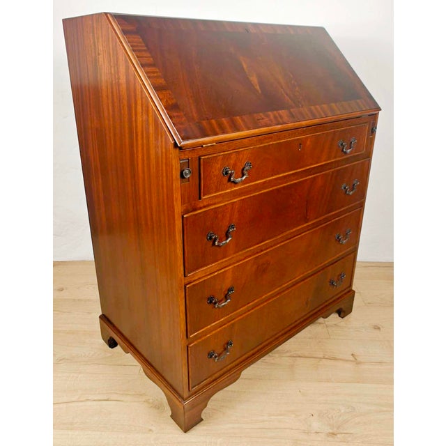 1960s Vintage Writing Bureau Desk in Leather and Mahogany, 1960 For Sale - Image 5 of 18