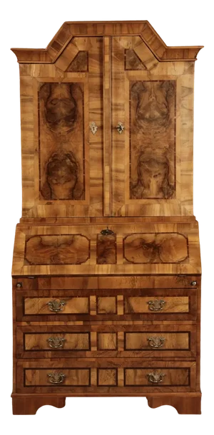 Baroque Narrow Secretary in Walnut Veneer, 18th Century