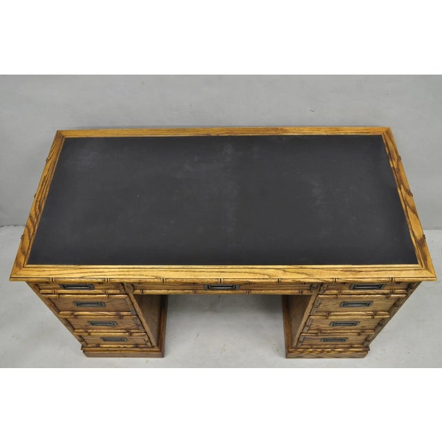 Mid 20th Century Vintage Hollywood Regency Faux Bamboo Campaign Style Kneehole Desk by Sligh For Sale - Image 5 of 17