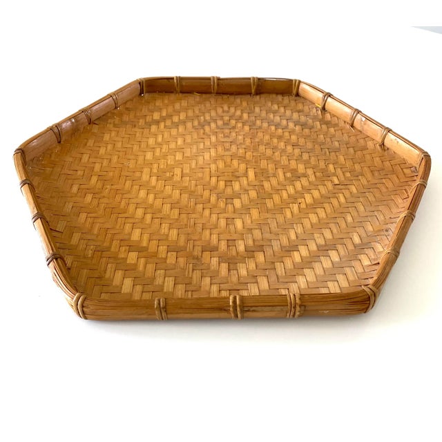 1970s Hexagonal Rattan Decor Wall Accent or Tray For Sale In Miami - Image 6 of 7
