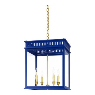 Colbalt Lantern With Gold Interior Accents For Sale