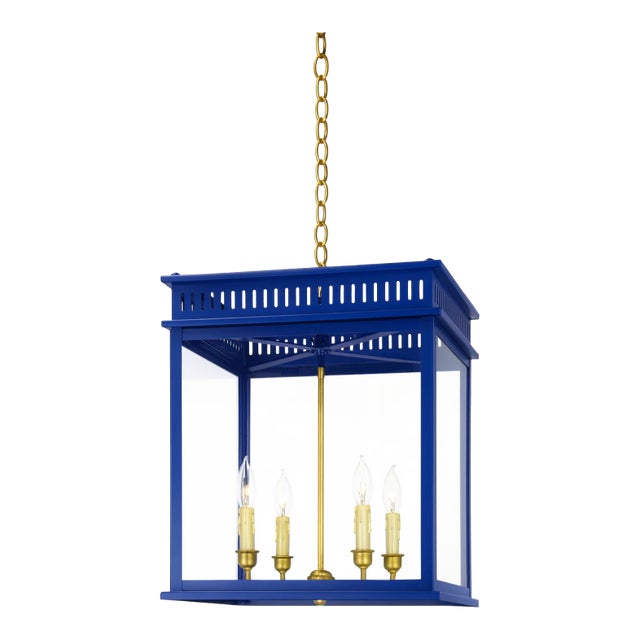 Colbalt Lantern With Gold Interior Accents For Sale