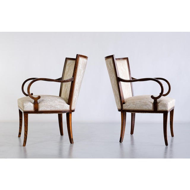 Set of Swedish Birch and Satinwood Armchairs by Carl Malmsten for Bodafors, 1930s For Sale - Image 3 of 16