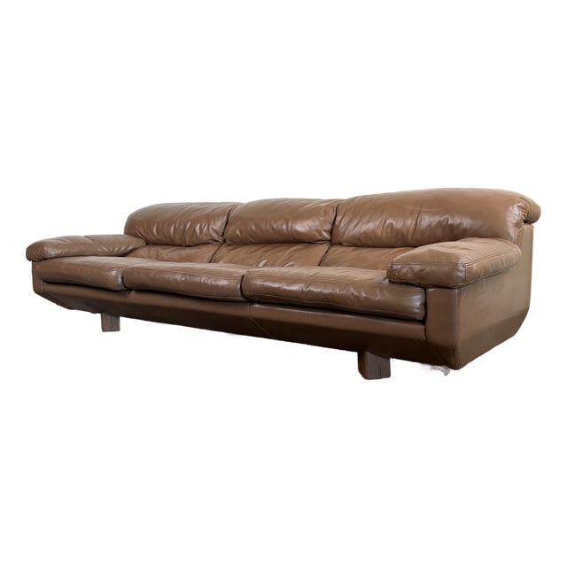 Vintage 1980's Italian Leather Sofa For Sale