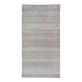 Turkish Hand Woven Vintage Kilim With Assorted Stripe Design in a Variety of Soft Colors For Sale