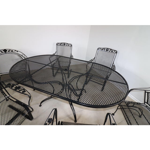 Vintage Wrought Iron Family Patio Table & 6 Sam Blount Company Guest