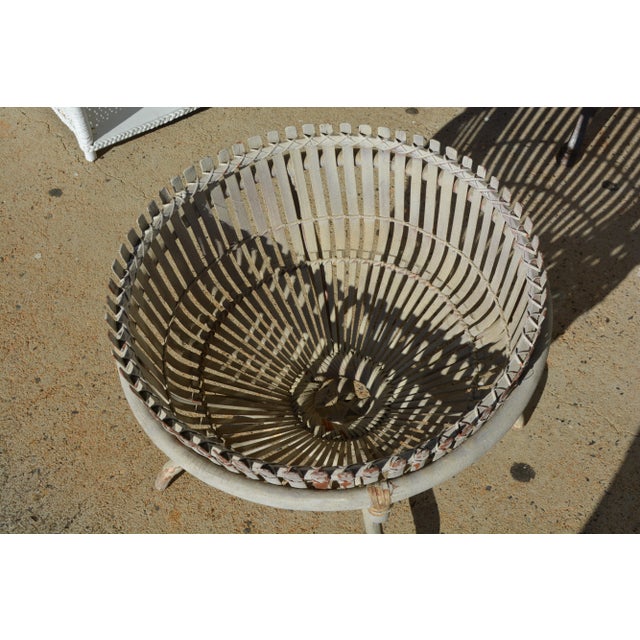 Vintage Albini Style Shabby Gray Bamboo Round Fish Trap End / Side Table With Glass Top For Sale - Image 15 of 17