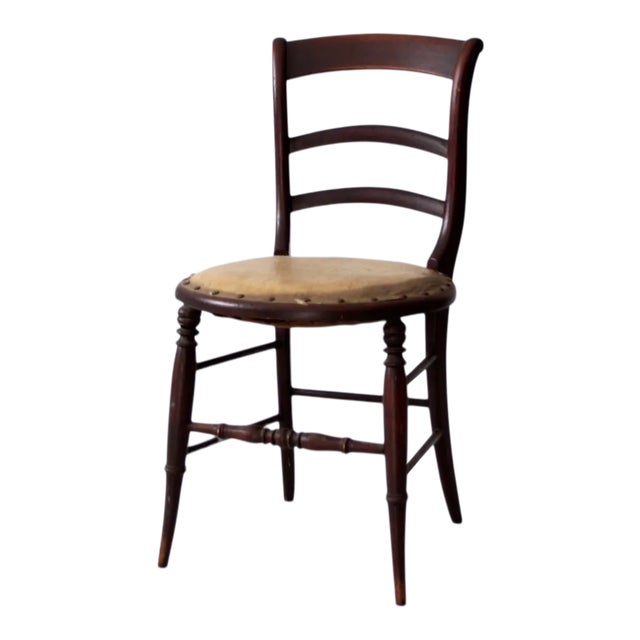 Antique Wood Chair With Upholstered Seat For Sale