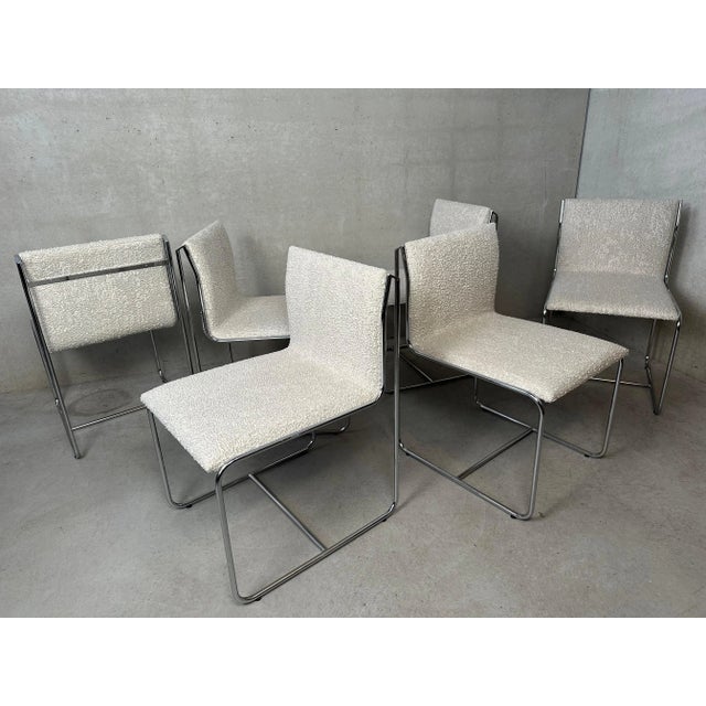Rare set of 6 dining chairs with a chrome frame. Marked: Sigmachair. Sigmachair was a relatively small but high-quality...