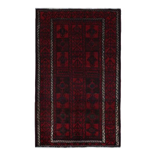 Rug & Kilim’s Baluch Tribal Rug With Burgundy and Dark Blue Geometric Patterns For Sale