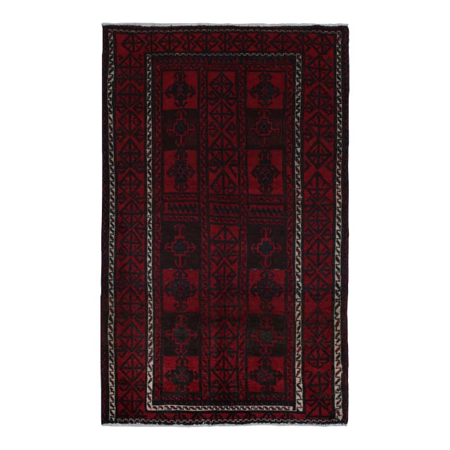 Rug & Kilim’s Baluch Tribal Rug With Burgundy and Dark Blue Geometric Patterns For Sale
