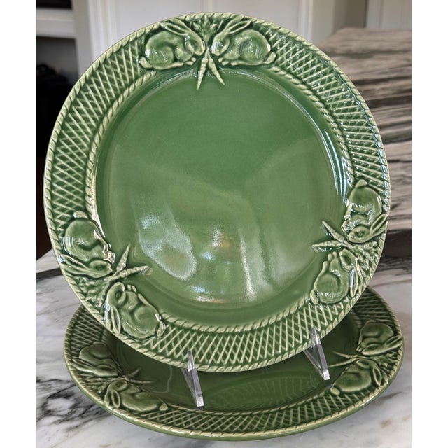 Vintage Bordallo Pinheiro Bunny Rabbit Green Dinner Plates - Set of 2 For Sale - Image 12 of 13