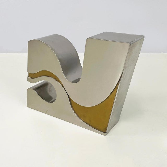 Italian modern Brutalist style Metal and gold metal sculpture by Edmondo Cirillo, 1972 Sculpture with a rectangular base...