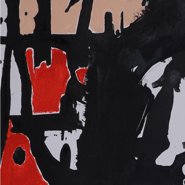 Surrealism "Hanabi. 31" White Framed Red and Pink/Gray Painting For Sale - Image 3 of 4