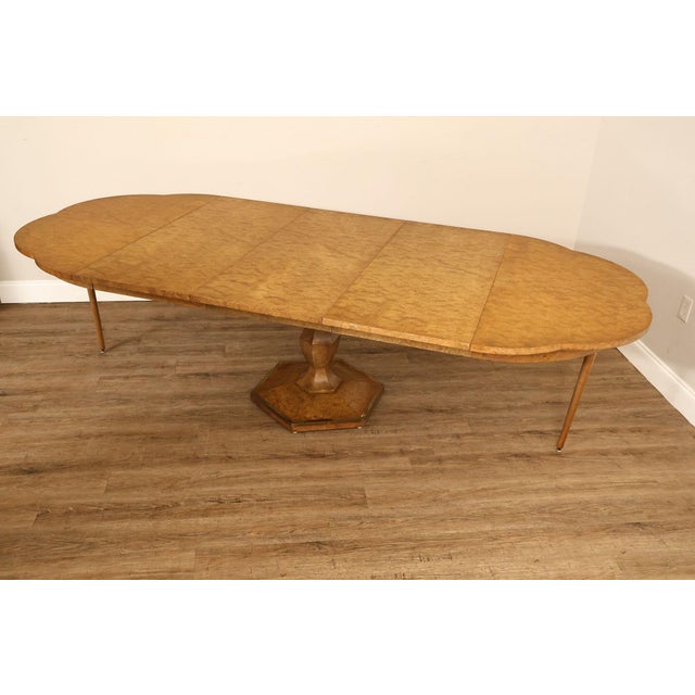 Mid-Century Modern Mastercraft Hollywood Regency Burlwood Pedestal Expandable Dining Table For Sale - Image 3 of 18