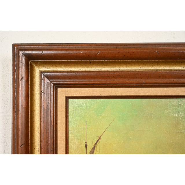 Brown Original Artist Signed "Venetian Harbor" Framed Oil Painting on Canvas For Sale - Image 8 of 14