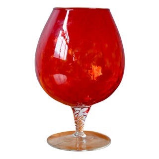 Large Regency Empoli Faceted Glass Chalice Vase, 1970s For Sale