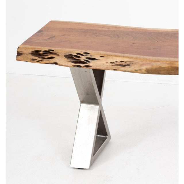 Contemporary Live Edge Wood Bench With X-Form Legs For Sale - Image 3 of 9