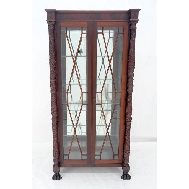 Fine Carved Mahogany Claw Feet Glass Shelved Bookcase Display Cabinet Stunning For Sale - Image 6 of 12