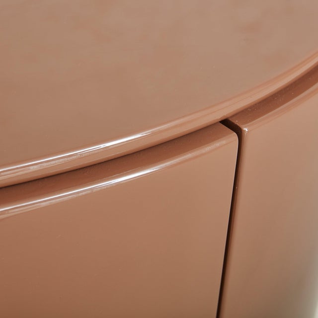 Brown Brown Lacquered Demilune Credenza with Brass Details Attributed to Mario Sabot For Sale - Image 8 of 11