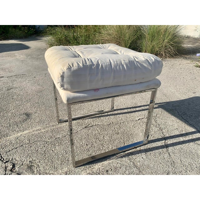 Milo Baughman Style Chrome Upholstered Stool For Sale - Image 11 of 13