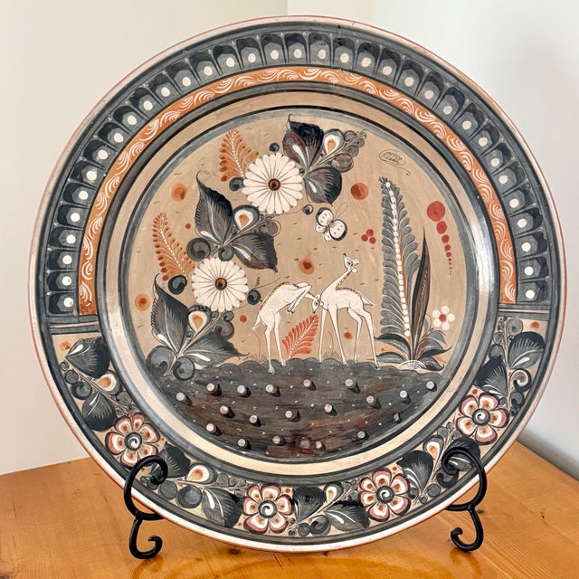 Terra Cotta Monumental 20" Tonala Earthenware Charger With Stand For Sale - Image 8 of 8