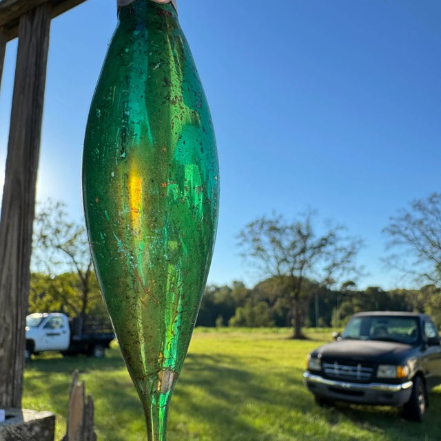 1950s Green Tear Drop Mercury Glass Christmas Ornaments- Set of 5 For Sale - Image 4 of 5