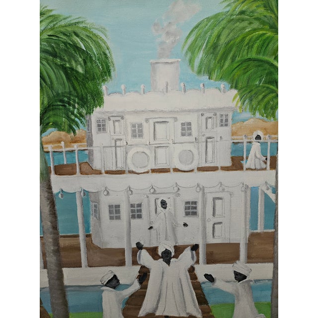 Rare Folk Art Painting of Procession on the Nile by Mari Boies Watts From Oldwick Nj For Sale - Image 9 of 9