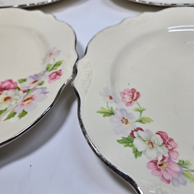 Farmhouse Silver Rimmed Wildflower China- Set of Four For Sale - Image 3 of 12