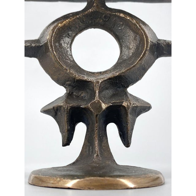 Metal Brutalist Bronze Candleholder Sculpture from Zoltan Pap, Hungary, 1970s For Sale - Image 7 of 13