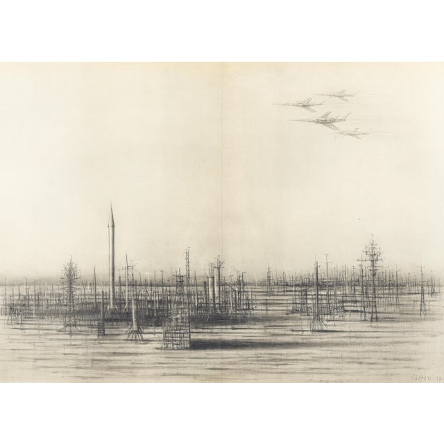 Original lithograph after the painting “Les Quatre Cavaliers” (The Four Horsemen) by Jean Carzou, published in the 1959...