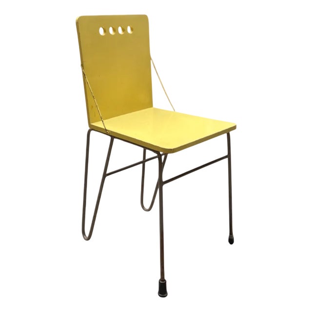 Mid-Century Modern Dutch Yellow Lacquered Plywood and Metal Dining Chair by Gerrit Jr. Rietveld, 1954 For Sale